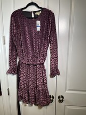 NWT $140 MICHAEL Michael Kors Velvet Tie Waist Dress Black Purple Size XL