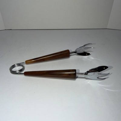 VTG MCM Bakelite Handle Brown Marbled Swirl Claw Ice Tongs Bartender Tool