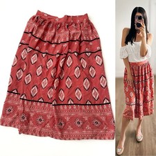 ABERCROMBIE FITCH Patterned Midi Skirt Orange Womens Small