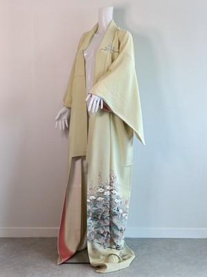 japanese silk kimono dressing gown Japanese Vintage Kimono Style Dressing Gown Homewear Robe Red With Cranes  Floral Print and Tie Belt 1980s 80s Made in Japan