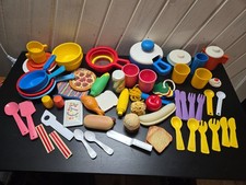 Fisher Price Fun With Food Lot Dishes Utensils Cups Plates Pitcher Salt/Pepper
