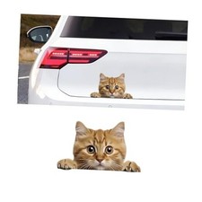 Cute Peeking Cat Sticker, Vinyl Funny Decal for Auto Window Bumper, Orange