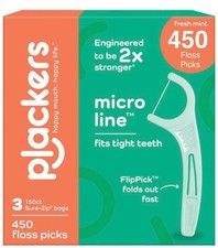 Plackers Micro Line Dental Floss Picks Fresh Mint 450 Count 3 x 150ct Pack 