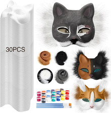 36 Pcs DIY Therian Mask Kit Bulk 30 Blank Animal Mask with Faux Fur Eye Mesh for