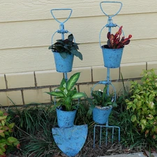 Plow & Hearth Set of 2 Garden Tool Wall/Yard Art with Bucket Planters