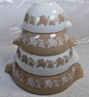 Set 4 Pyrex Nesting/Mixing Bowls Sandalwood Ivy Tan/White Cinderella 441-444