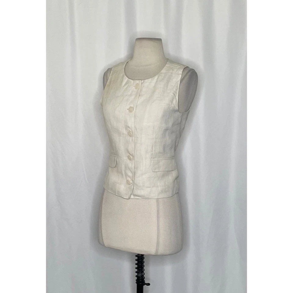 ¡¡NUEVO CON ETIQUETAS!! J. CREW Chaleco Cuello Redondo Lino Natural Solapa Bolsillos Corbata Cintura Retro Talla 4 Foto 4 de 4