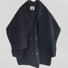 80s-90s ISSEY MIYAKE Plantation Collarless Coat, Women's, Black, Size M