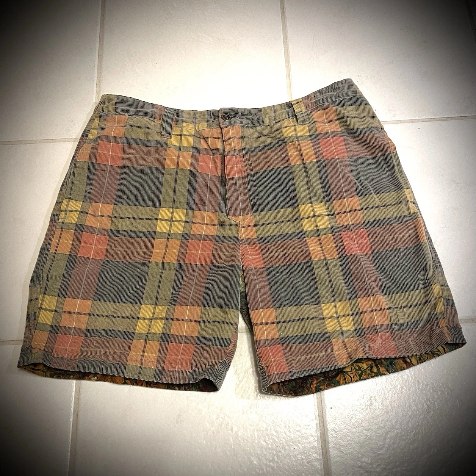 Territory Ahead Corduroy Reversible Shorts Mens 35 Multicolor Plaid Chino Batik