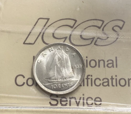 1939 Silver .10 Cent. -ICCS CERT # XPN 863-**MS 65**.  RARE -Book Value is 600$