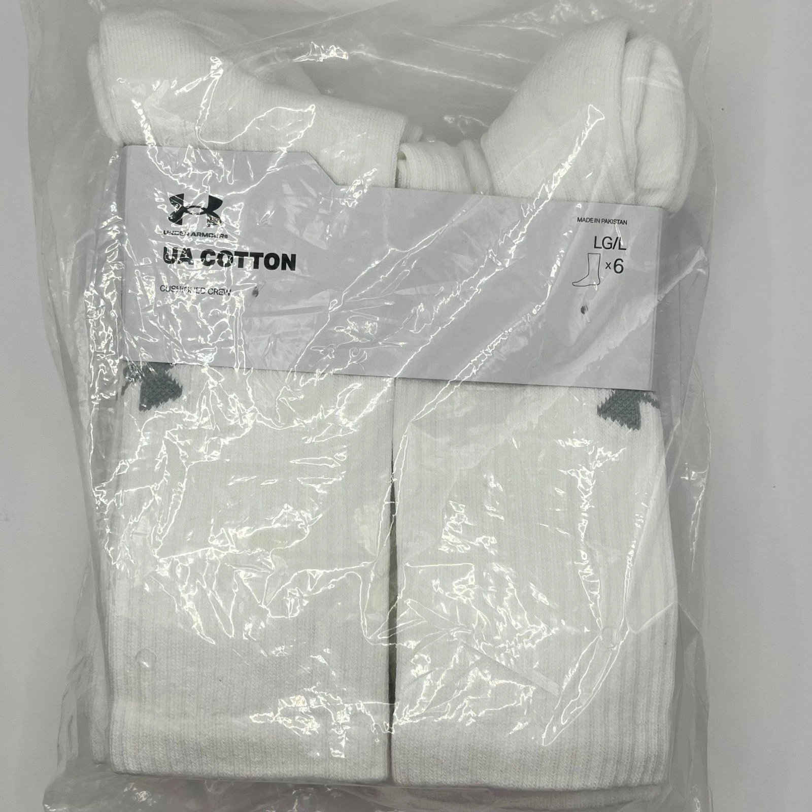 Under Armour Mens UA Cotton Cushioned Crew Socks White 6 Pair Pack Large