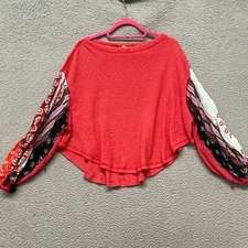 We The Free People Top Womens S Red Blossom Thermal Floral Oversized Dolman