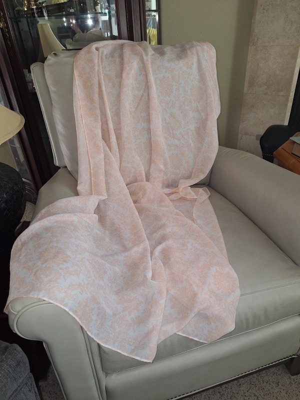 Semi-Sheer Peach Light Cotton/Chiffon Scarf w floral design 41" X 6' ~Very Nice!