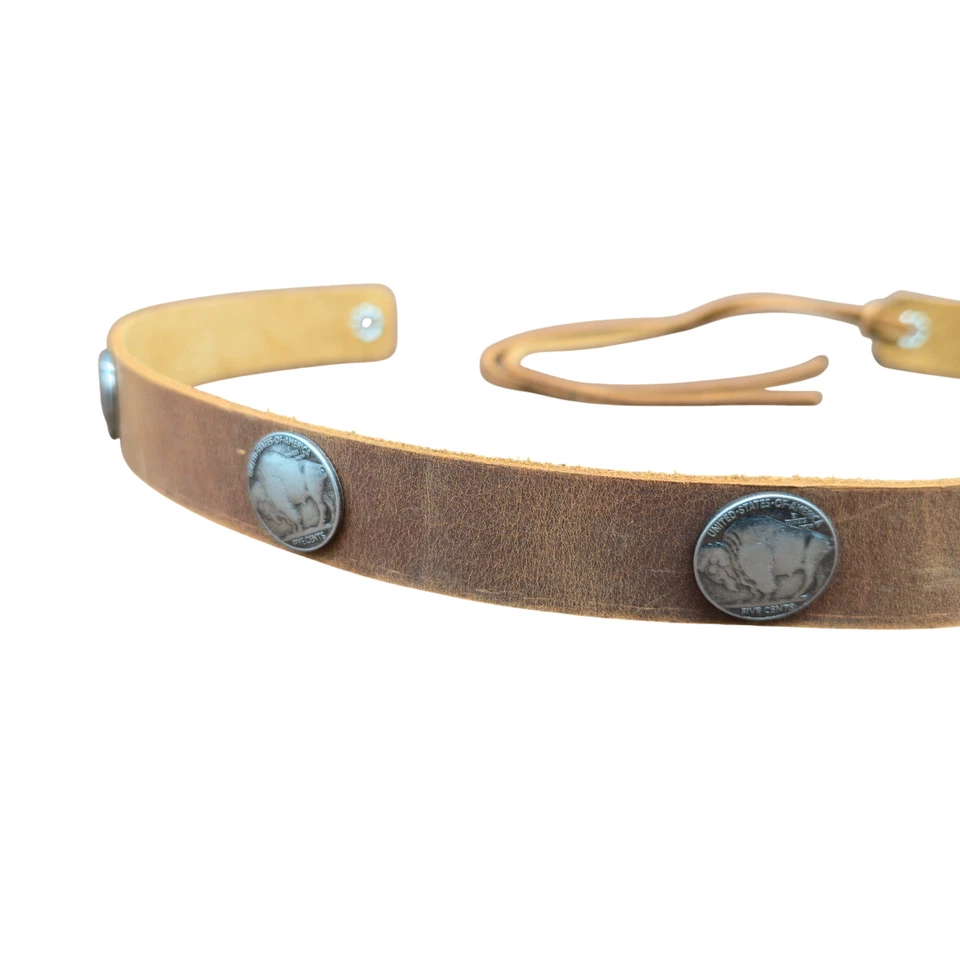 Correa para sombrero de cuero genuino marrón Buffalo Nickels cuerda de cuero genuino navajo Foto 4 de 4