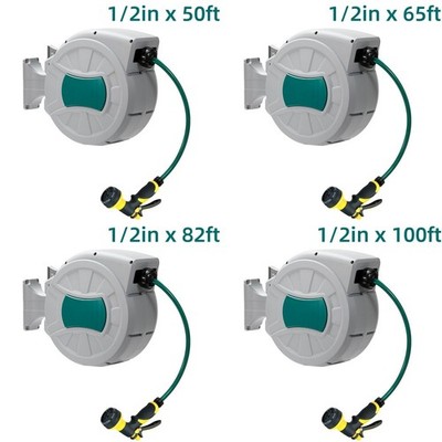 Retractable Garden Hose Reel 1/2 Inch x 50/65/82/100 ft Wall Mounted Garden Hose
