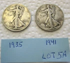2 pcs  Walking Liberty    Half Dollars 90%  Silver 1935 1941  circulated  35 41