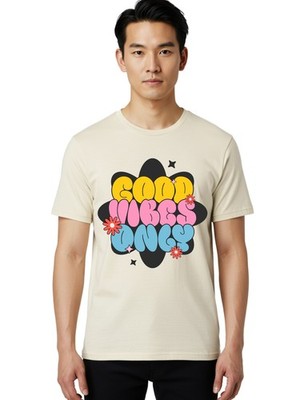 Good-Vibes-Only Mens Graphic Tee,100% Cotton,Casual Summer Wear