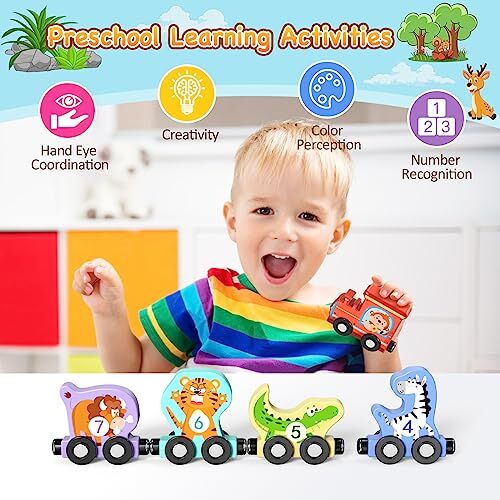 Toys for Toddlers, 11 Magnetic Woodens Train Set, Montessori Toys for Animal - Picture 4 of 8
