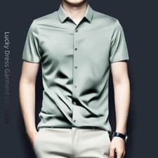 Real Silk Short Sleeved Shirt Men's Summer Business Formal Button Ice Silk Shirt