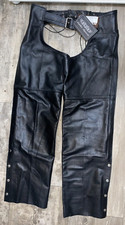 NWT WOMENS UNIK SMOOTH BLACK BUFFALO LEATHER MEDIUM MOTORCYCLE CHAPS