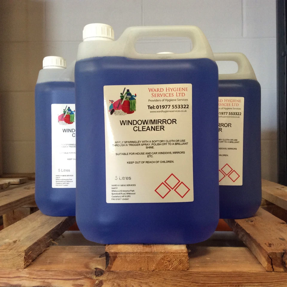 WARD HYGIENE SERVICES LTD 2 x 5 Litre Window & Mirror Glass Cleaner Liquid Home Commercial Shine Joblot