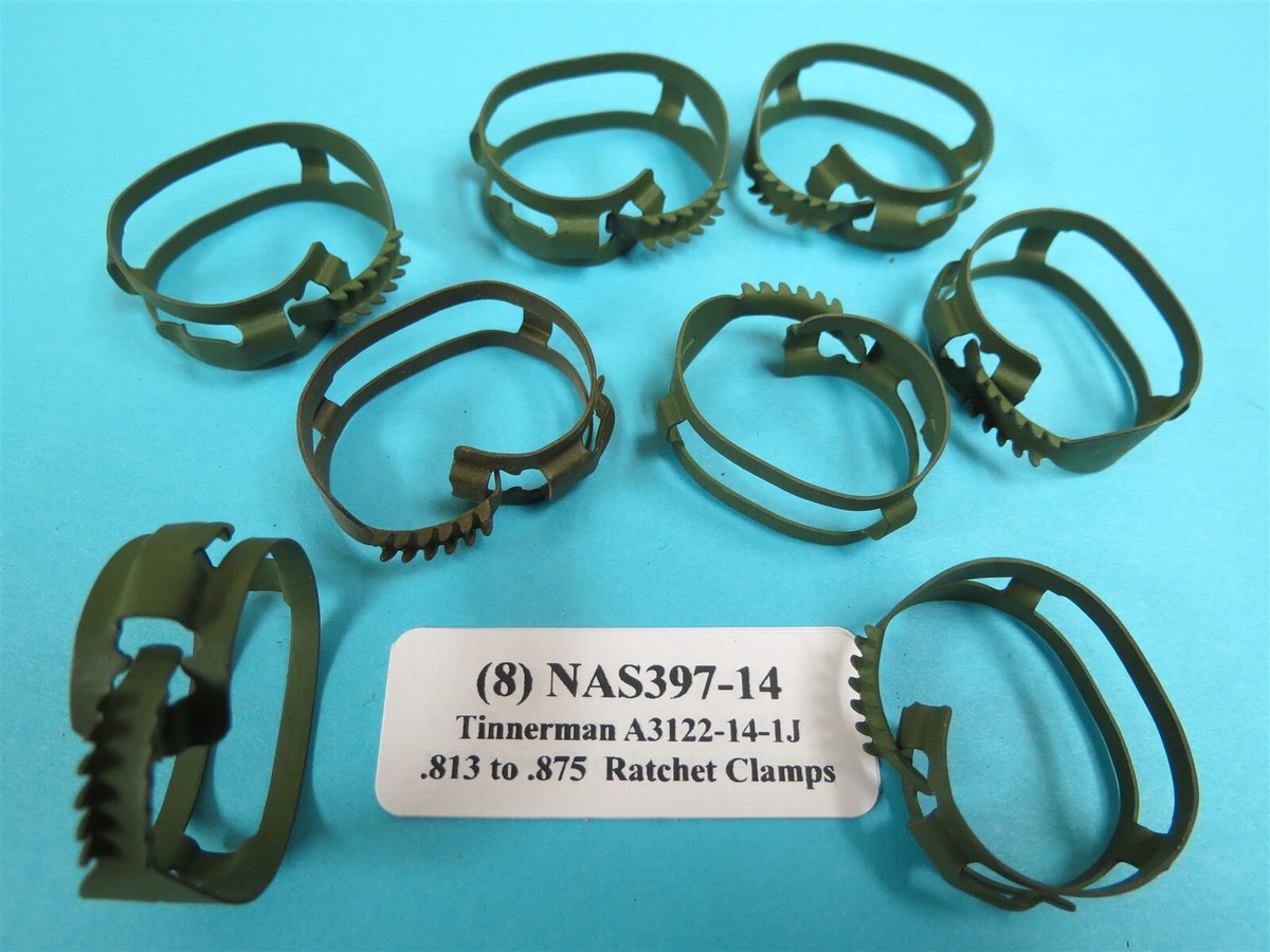 8) NAS397-14 Tinnerman A3122-14-1J One-Piece Ratchet Hose Clamp