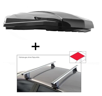 Dachbox STRIKE 440 Ltr hochglanz+Dachträger VDP Delta für Bmw X1 F48 5Tür ab 19