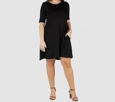 24seven Comfort Apparel Women's Black Stretch Knee Length Dress Plus Size 2X