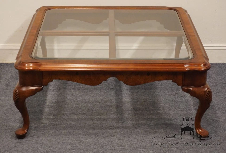 HEKMAN FURNITURE Solid Cherry Traditional Style 39" Square Glass Topped Accen... - Image 3 of 4