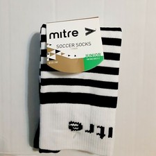 Mitre Junior Soccer Socks (Shoe Size 9-2) Black & White 100% Nylon NWT FREE Ship