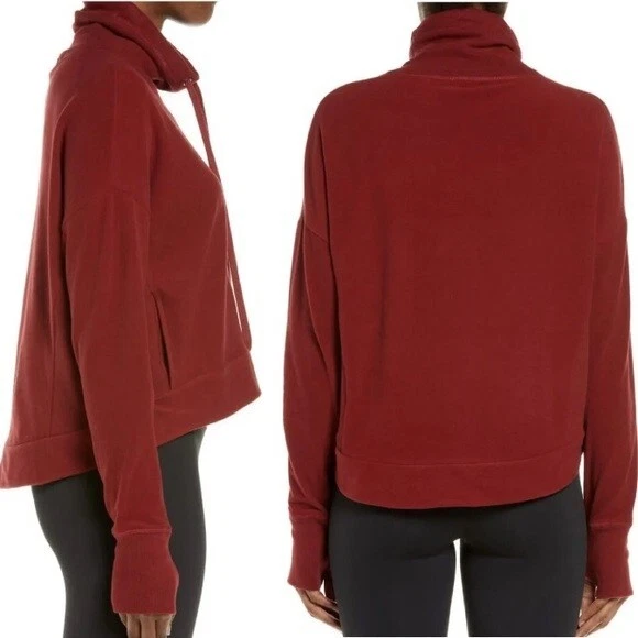 sweaty-betty harmonise luxe fleece funnel neck thumbhole sweatshirt