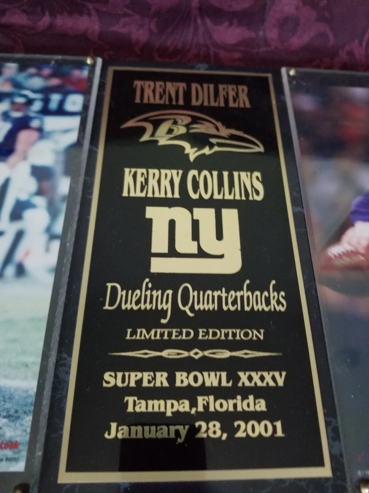 Trent Dilfer Kerry Collins Dueling QBs Autographed Plaque Super Bowl XXV Ravens - Image 4 of 4