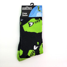Sesame Street Oscar The Grouch Adult Sz 9-13 Green Graphic Novelty Crew Sock 1Pk