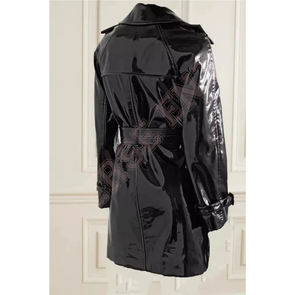 Women PVC Leather Trench Vinyl Shiny Light Weighted Raincoat Stylish Trench Coat - Image 2 of 3