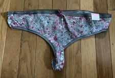 NEW Plus Size 14/16 Cacique Cotton Thong Panty Gray Pink Magenta Blue Flower