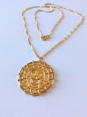 USA Pirates Caribbean Cursed Aztec Gold Medallion Necklace coin Gift