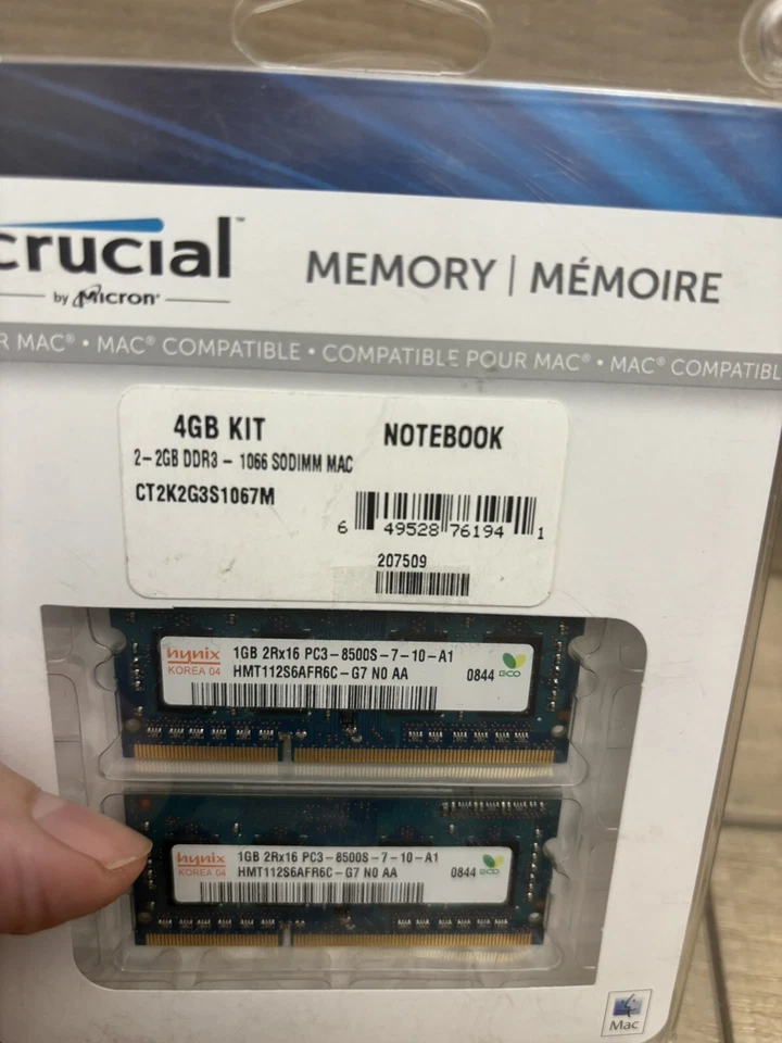 Crucial 4GB Kit. Notebook. CRM-9128 Rev E. Mac Compatible. CT2K2G3S1067M - Image 4 of 4