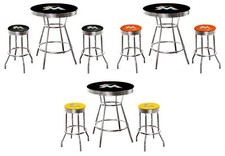 MLB 5PC Black Bar Table Swivel Seats Colored Vinyl Team Logo Decals Glass Option