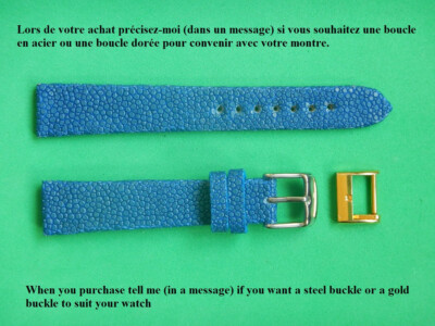 Bracelet De Montre En Galuchat Véritable Poli Bleu Nuit - Largeur 18 Mm, Boucle Ardillon - Fabrication Française Récente, Neuf Sans étiquette
