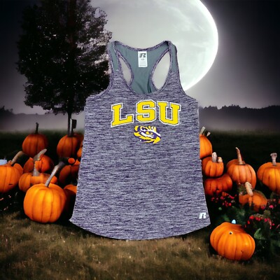 Russell Woman s LSU Tank Top Size M Racer Back Geaux Tigers. Purple Gold Gray 