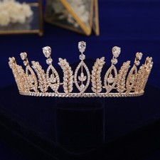 Gold Royal Zircon Bridal Tiaras Crowns Headpieces Pearls Wedding Hair Accessory
