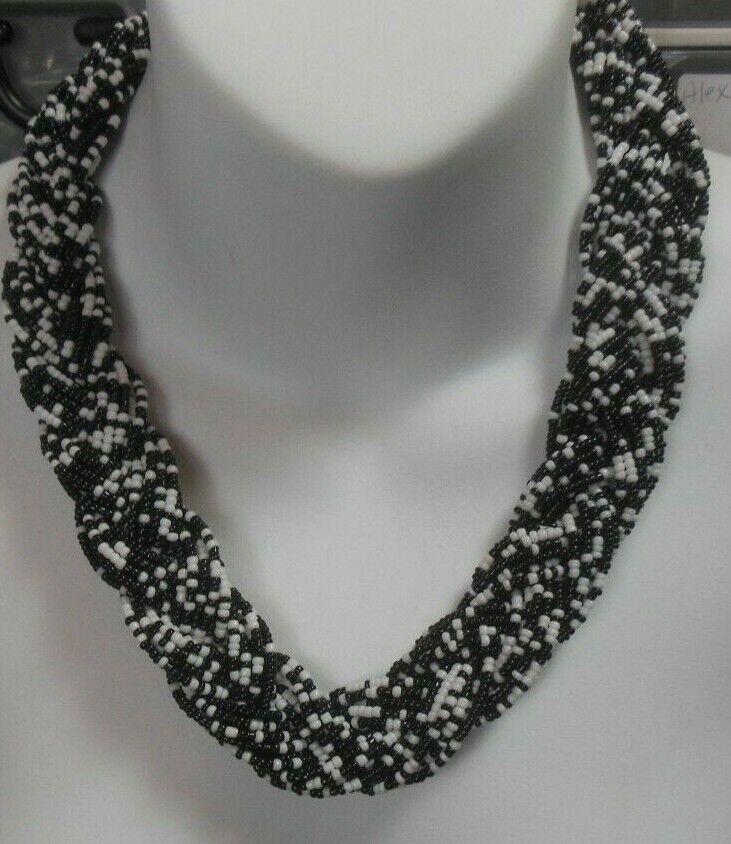Vintage Black & White Seed Bead Collar Necklace - image 1