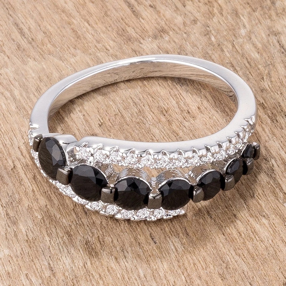 1.06Ct Rhodium & Hematite Plated Graduated Black & Clear CZ Half Eternity Ring - Image 2 of 2
