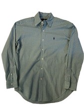 Ralph Lauren Long Sleeve Green White Gingham Shirt RL Classic Fit Mens S Small