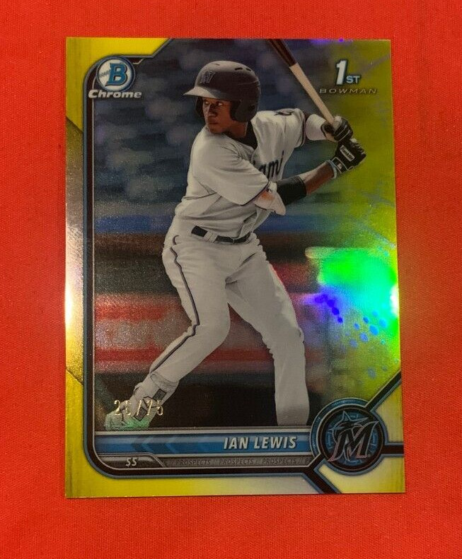 2022 Bowman BCP-96 Ian Lewis Yellow Chrome Refractor #26/75 Miami Marlins