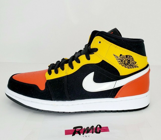 Nike Air Jordan 1 Mid SE Shoes Black Yellow Orange 852542-087 Menâs Size 9.5 | eBay