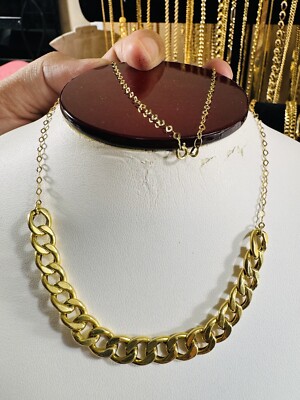 18K 750 Saudi Real Fine Yellow Gold Curb Cuban Chain