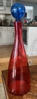 Vintage BLENKO Art Glass Red DECANTER mcm decor mismatched stopper