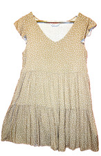 NET Ladies Polka Dot Tiered Dress Women Size M Beige White Boho Summer Dress