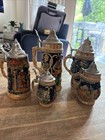 Set Of Five Vintage Ceramic Beer Steins Made In West Germany With Pewter Lids — photo 1
